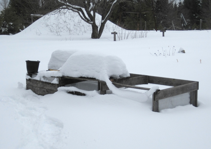 compost bin in snow