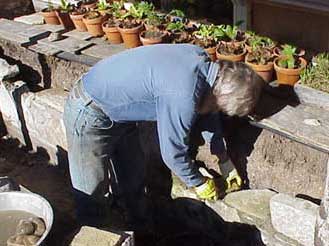 laying stone in greenhouse