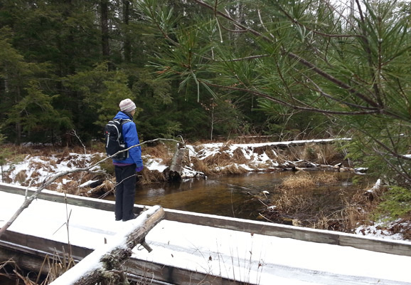 Sue at Deer Creek bridge on Bruno's Run