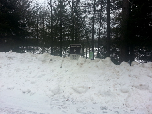 Bruno's Run Moccasin Lake trailhead snowbank