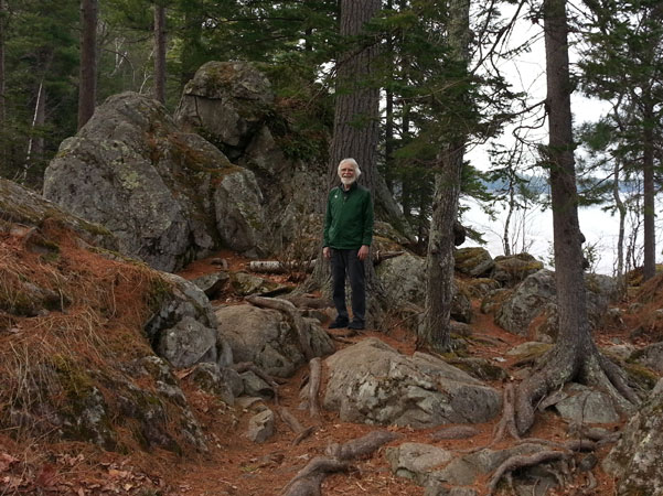 Steve by big rocks of Little Presque Isle Point