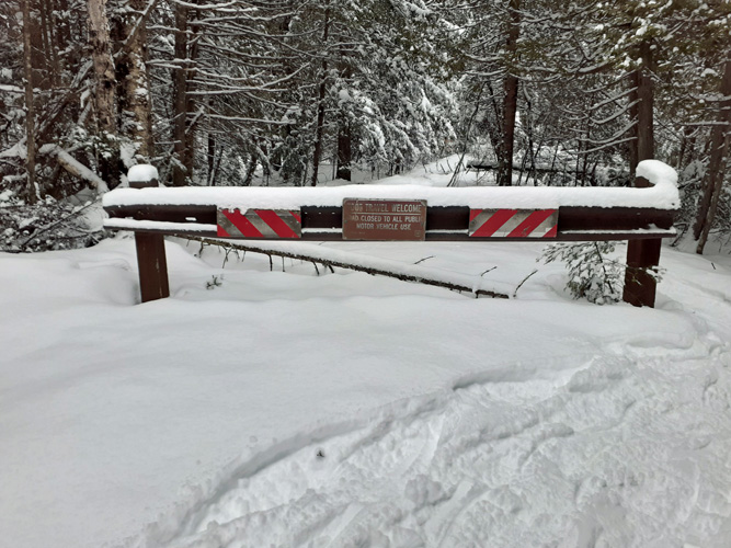 barrier and sign at Rumble Loop Pine Marten Trail